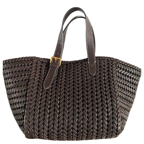 Anya Hindmarch Neeson Small Square Tote Handbag Bag brown capra leather woven - Picture 3 of 14